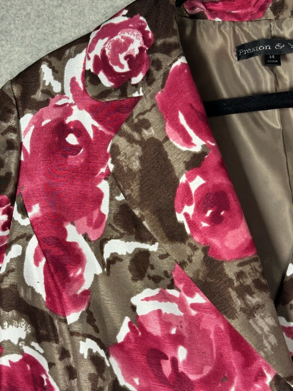 Preston & York Floral Rose Blazer in Pink and Brown 3/4 sleeves - Picture 2 of 9